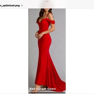 Adrianna Papell Red Off-Shoulder Mermaid Gown